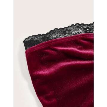 MakeMeChic Women's Lace Crop Tops Sleeveless Strapless Velvet Ruched Tube Top Burgundy Small