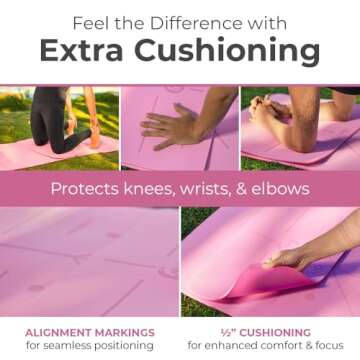 Yoga Mat Set - 6 Piece TPE Pink Yoga Mat - 72" x 24" Yoga Mat Yoga Knee Pad Cushion extra yoga accessorie,2 High Density EVA Yoga Blocks,1 Yoga Strap &1Yoga Mat Slap Band, yoga kit for home workout