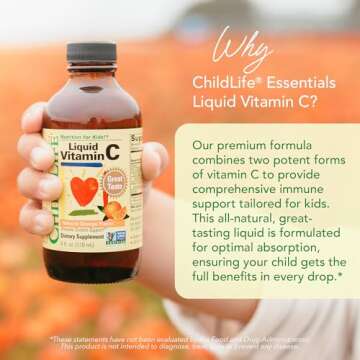 CHILDLIFE ESSENTIALS Liquid Vitamin C - Liposomal Vitamin C Liquid, Pure Vitamin C, Vitamin C for Kids, Liquid Supplement, Immune System Support, Great Taste - Natural Orange, 4 Fl Oz (Pack of 1)