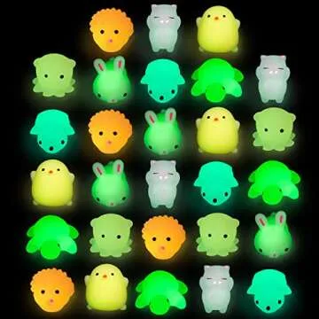 JOYIN 28 Pack Gift Cards with Cute Kawaii Mochi Squishy Toy to Squeeze Glow in The Dark Stress Relief Fidget Toy for Kids, Classroom Exchange Prizes Valentine Party Favor