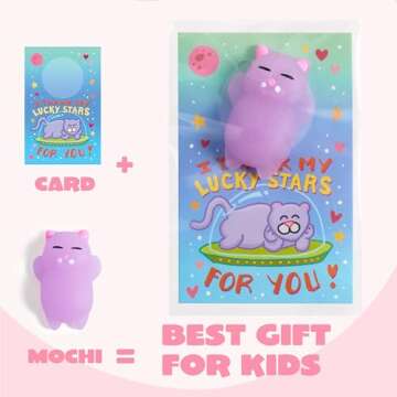 JOYIN 28 Pack Gift Cards with Cute Kawaii Mochi Squishy Toy to Squeeze Glow in The Dark Stress Relief Fidget Toy for Kids, Classroom Exchange Prizes Valentine Party Favor