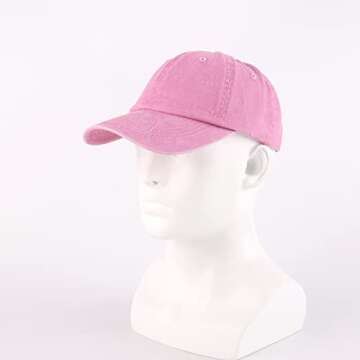 LANGZHEN Unisex Baseball Cap 100% Cotton Fits Men Women Washed Denim Adjustable Dad Hat(Pink, Large)
