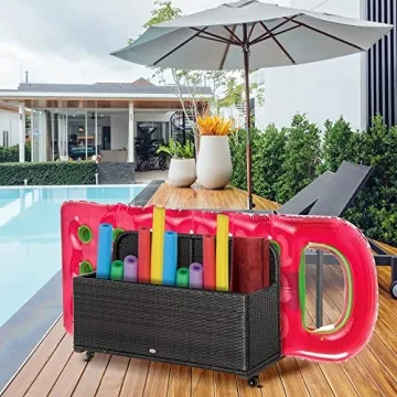 Outsunny Wicker Pool Float Storage Cart with Wheels