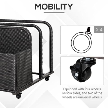 Outsunny Wicker Pool Float Storage Cart with Wheels