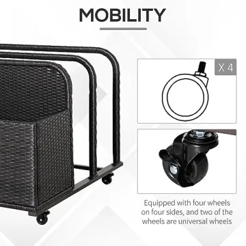 Outsunny Wicker Pool Float Storage Cart with Wheels