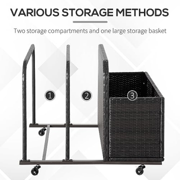 Outsunny Wicker Pool Float Storage Cart with Wheels
