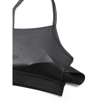 CRZ YOGA Butterluxe Womens Y Back Sports Bra - Padded Racerback Low Impact Spaghetti Thin Strap Workout Yoga Top Faux Leather Black Small