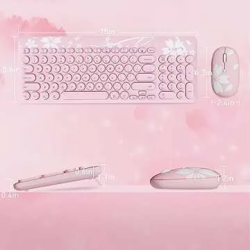 Mytrix Sakura Wireless Keyboard & Mouse, Retro Pink Design