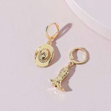 MOEPAPA Gold Cowgirl Boot Hat Earrings Dallas Cowgboy Dangle Drop Western Style Silver Earrings for women