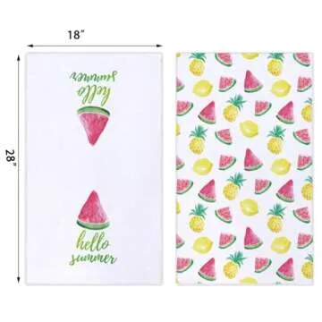 Hello Summer Watermelon Kitchen Towels Dish Towels, 18x28 Inch Summer Lemon Pineapple Decoration Han...