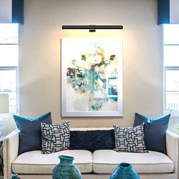 TINTINDOC 16inch Picture Light with Remote,Rechargeable Battery Painting Light for Art Full Metal, Dimmable Timer Led Accent Light 40LEDs for Painting Gallery Dartboard with Patent