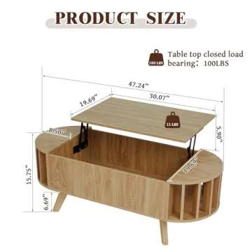 Janmer Home 47.3" Lift Top Coffee Table for Modern Living