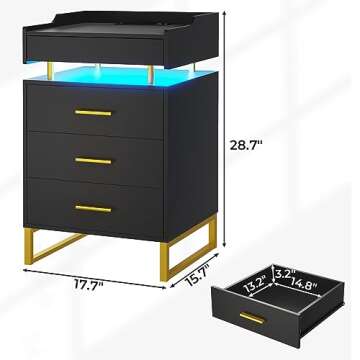 BTHFST LED Nightstand with Charging Station, Night Stand with 3 Drawers and 1 Pull-Out Tray, End Sid...