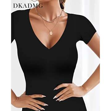 DKADMG Women's Summer Short Sleeve Deep V Neck Bodycon Dress Stretchy Wrap Party Club Mini Dresses