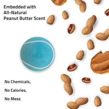 Playology Squeaky Chew Ball for Dogs | Engaging All-Natural Peanut Butter Scented Toy for Medium Dogs up to 50lbs | Squeak, Fetch, and Play