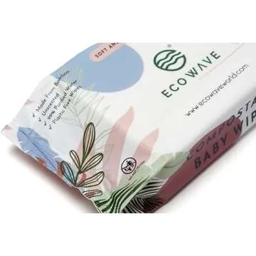 Eco Wave Baby Wipes, 100% Compostable Eco-Friendly Bamboo Wipes, Unscented, Hypoallergenic, Vegan, Alcohol-Free, Suitable For Sensitive Skin (Pack of 6)
