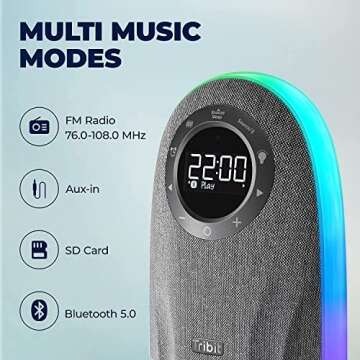 Tribit (Upgrade) Home Bluetooth Speaker, 25W Powerful & Premium Sound with LCD Time Display, RGB Lights Show, 2 USB Output Ports for Bedrooms, Living Rooms and Office - Adapter Powered