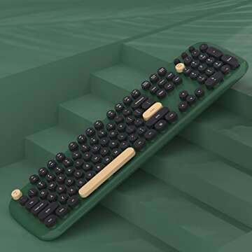 MoMoOne Wireless Keyboard Mouse Combo, Colorful Cute Round Retro Typewriter Keycaps, Full Size Wireless Keyboards Mice Set for PC, MAC, Laptop(Dark Green)