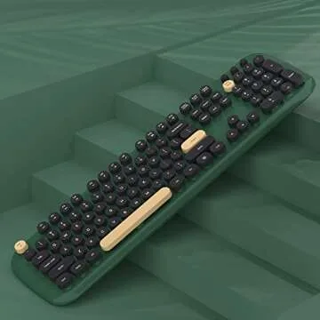MoMoOne Wireless Keyboard Mouse Combo, Colorful Cute Round Retro Typewriter Keycaps, Full Size Wireless Keyboards Mice Set for PC, MAC, Laptop(Dark Green)