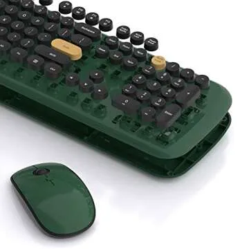 MoMoOne Wireless Keyboard Mouse Combo, Colorful Cute Round Retro Typewriter Keycaps, Full Size Wireless Keyboards Mice Set for PC, MAC, Laptop(Dark Green)