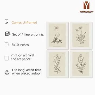 Vintage Botanical Plant Wall Art - Neutral Boho Minimalist Flower Prints