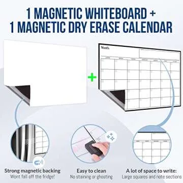 Magnetic Dry Erase Fridge Calendar & Whiteboard Bundle