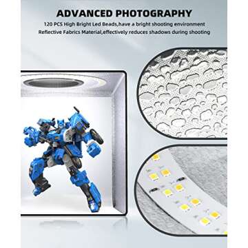 SAMTIAN Upgrade 8 Backdrops Light Box, 12" Shooting Tent with 120 LED Lights Photo Studio Light Box Photography with Reflection Board & Diffuser for Small Size Product Photography