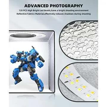SAMTIAN Upgrade 8 Backdrops Light Box, 12" Shooting Tent with 120 LED Lights Photo Studio Light Box Photography with Reflection Board & Diffuser for Small Size Product Photography