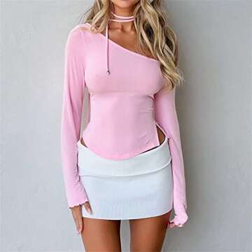 LAVASEON Trendy Y2K Square Neck Long Sleeve Crop Top