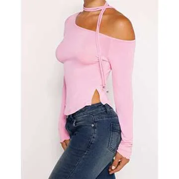 LAVASEON Trendy Y2K Square Neck Long Sleeve Crop Top