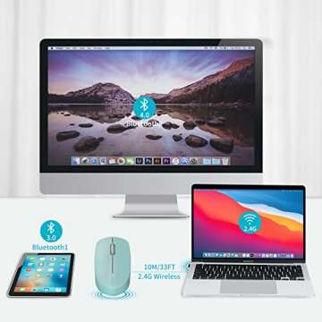 Rapoo Bluetooth 2.4G Wireless Mouse, 2 Bluetooth Channels with 1 USB Receiver Noiseless Mouse, Connect up to 3 Devices, Portable Computer Mice for PC, Tablet, Laptop-Mint Green
