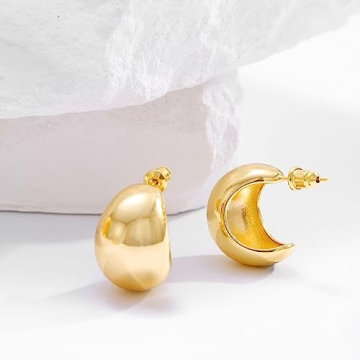 Gold Chunky Teardrop Earrings 18K Gold Plated Elegant Design