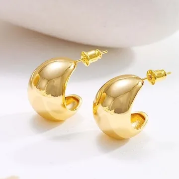Gold Chunky Teardrop Earrings 18K Gold Plated Elegant Design