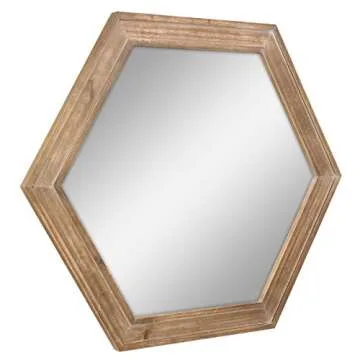 Stonebriar Decorative 24" Hexagon Hanging Wall Mirror with Natural Wood Frame and Attached Bracket, ...