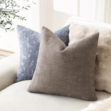 Foindtower Soft Chenille Pillow Covers in Taupe for Home