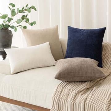 Foindtower Soft Chenille Pillow Covers in Taupe for Home