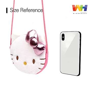Hello Cat Kawaii Kitty Crossbody Bag Mini Toddler Purse with 3D Ribbon-Adjustable Strap- Ages 1-4 White Pink White Colored