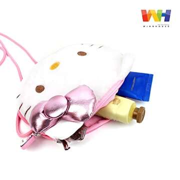 Hello Cat Kawaii Kitty Crossbody Bag Mini Toddler Purse with 3D Ribbon-Adjustable Strap- Ages 1-4 White Pink White Colored