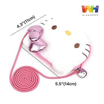 Hello Cat Kawaii Kitty Crossbody Bag Mini Toddler Purse with 3D Ribbon-Adjustable Strap- Ages 1-4 White Pink White Colored