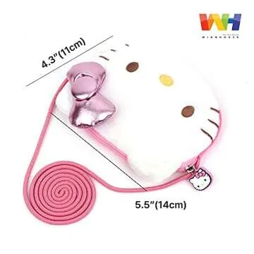 Hello Cat Kawaii Kitty Crossbody Bag Mini Toddler Purse with 3D Ribbon-Adjustable Strap- Ages 1-4 White Pink White Colored