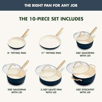 GreenPan Reserve Hard Anodized Healthy Ceramic Nonstick 10 Piece Cookware Pots and Pans Set, Gold-Tone Stainless Steel Handles, PFAS & PFOA-Free, Dishwasher Safe, Oven & Broiler Safe, Twilight Blue