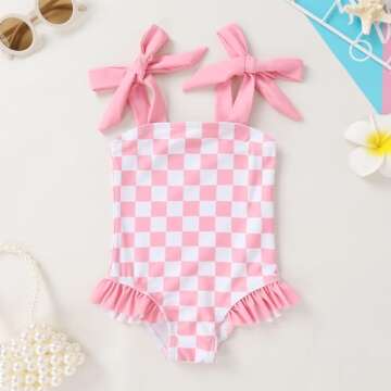YOUNGER TREE Toddler Swimsuit Girl Color Block Stripe One-Piece Swimwear Baby Girl Bathing Suits(Pin...