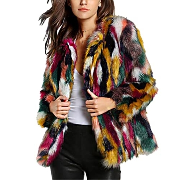 Gihuo Women’s Multicolor Faux Fur Coat - Elegant Gradient Design for Winter Style