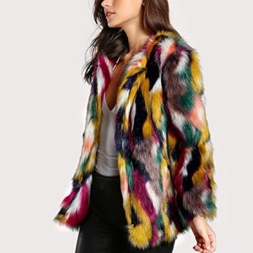Stylish Gihuo Multicolor Faux Fur Coat for Women