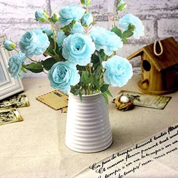 Lemax 24" Long Artificial Peony Silk Peony Bouquets Fake Flowers Wedding Home Decoration,Pack of 3 (Tiffany Blue)