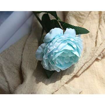 Lemax 24" Long Artificial Peony Silk Peony Bouquets Fake Flowers Wedding Home Decoration,Pack of 3 (Tiffany Blue)