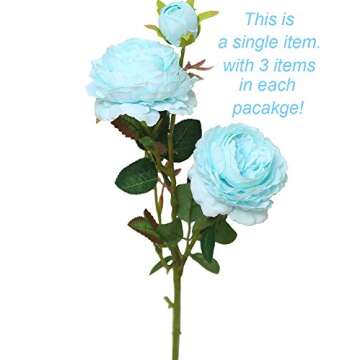 Lemax 24" Long Artificial Peony Silk Peony Bouquets Fake Flowers Wedding Home Decoration,Pack of 3 (Tiffany Blue)