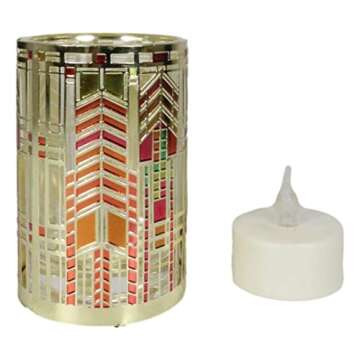 Ebros Gift Frank Lloyd Wright FLW Architecture Reproduction Dana Thomas House Autumn Sumac Brass Votive Candle Holder Tea Light Decor Modern Aesthetic Geometry Candleholder Accent Decorative