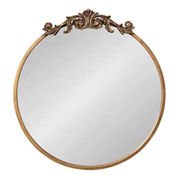 Kate and Laurel Arendahl Ornate Glam Round Mirror, 24 Inch Diameter, Gold, Dramatic Baroque Style Wa...
