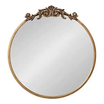 Kate and Laurel Arendahl Ornate Glam Round Mirror, 24 Inch Diameter, Gold, Dramatic Baroque Style Wa...